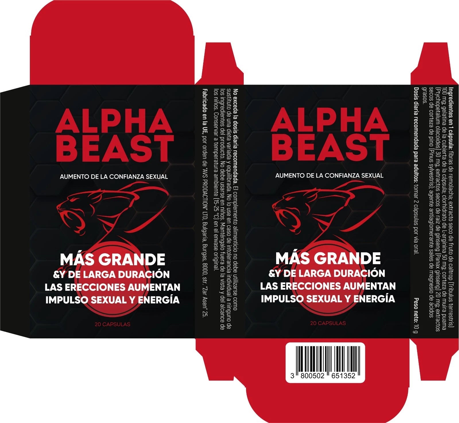 Alpha Beast – Complemento Masculino con Tribulus, Maca, Ginseng y L-Arginina 20 Capsulas